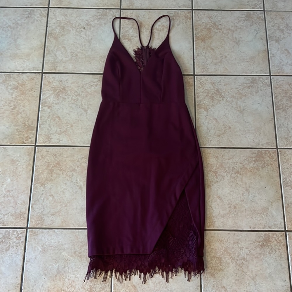 ASTR the Label Burgundy Wine Color Dress with Lace Details and Fringe, Sz Medium